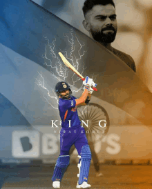 a poster of a cricket player named king