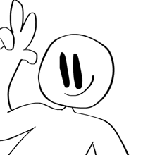 a black and white drawing of a cartoon character giving a peace sign