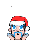 a cartoon character wearing a santa hat with snowflakes around his head