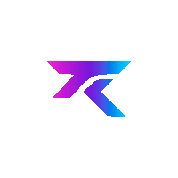 a blue and purple logo with the letter r