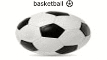 a black and white soccer ball with the word basketball written below it