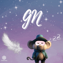 a cartoon monkey wearing a mask with the letter gn above him