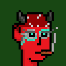 a pixel art of a devil with horns and glasses smoking a cigarette