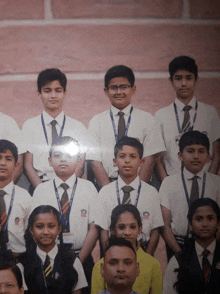 a group of children are posing for a picture and one of them has a name tag that says ' shree ram '