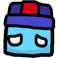 a pixel art of a blue box with a red hat