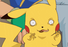 a close up of a pikachu with a strange face