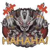 a robot is laughing with the words `` hahaha '' written on it .