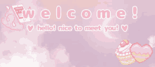 a pink background with the words welcome hello nice to meet you on it