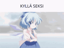 a picture of a girl with blue hair and the words kylla seksi above her