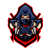 a ninja with red eyes is holding two daggers