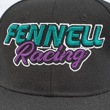 a black hat with fennell racing embroidered on the front