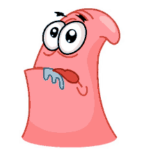 a cartoon drawing of patrick star with his mouth open and his tongue out