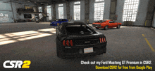 a ford mustang gt is displayed in a garage with other cars