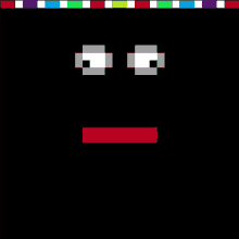 a pixelated face with a red line between the eyes and mouth