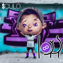 a cartoon drawing of a boy with the word sculo on his shirt