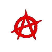 a red anarchy symbol with a star in the middle on a white background