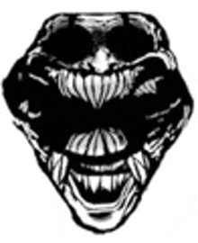 a black and white drawing of a monster 's face with teeth and sunglasses .