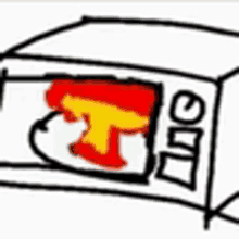 a cartoon drawing of a microwave oven with a gun on it .