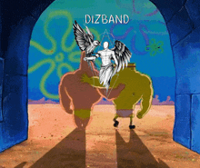 a cartoon drawing of spongebob and shrek with the words dizband above them