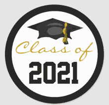 a class of 2021 sticker with a graduation cap on it