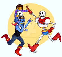 a drawing of undertale characters including papyrus and frisk