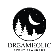 a logo for dreamholic event planners shows a man standing on top of a mountain