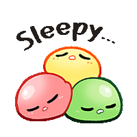 a cartoon of three balls with the word sleepy on top