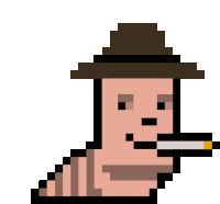 a pixel art of a man wearing a hat smoking a cigarette