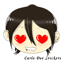 a cartoon of a girl with heart shaped eyes says carlo dee stickers on the bottom