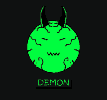 a glowing green demon with horns and the word demon below it