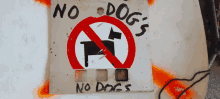 a sign that says no dogs is painted on a wall