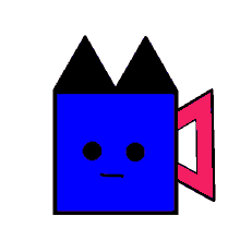 a blue square with a black top and a pink door