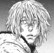 a black and white drawing of a person 's face with long white hair and a fur coat .
