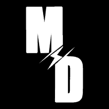 a white letter m and d with a lightning bolt