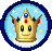 a pixel art icon of a crown with a face on it .