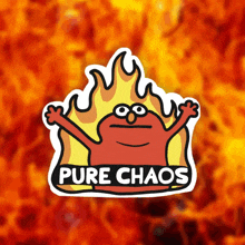 a sticker that says pure chaos with a cartoon character on it