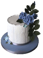 a cake with blue roses and butterflies on it