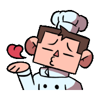 a cartoon of a chef blowing a kiss with a heart behind him