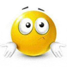 a yellow smiley face with big eyes and white hands is spreading his arms .