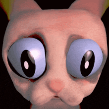 a close up of a cartoon cat 's face with big blue eyes