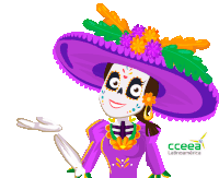 a cartoon of a woman in a day of the dead outfit