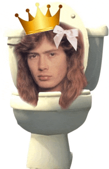 a man wearing a crown and a bow is sitting on a toilet