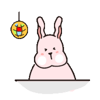 a cartoon rabbit is sitting at a table with a disco ball hanging from it .