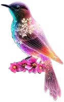 a colorful bird is perched on a branch of pink flowers