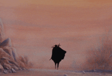 a painting of a silhouette of a person standing in the desert