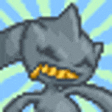 a pixel art of a cat with yellow teeth