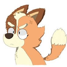 a cartoon drawing of a fox with an angry look on his face