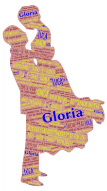 a silhouette of a man and woman with the word gloria on the bottom