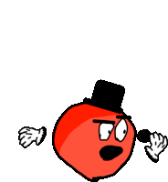 a cartoon drawing of a red balloon wearing a top hat and gloves .