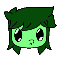 a cartoon drawing of a person with green hair making a funny face